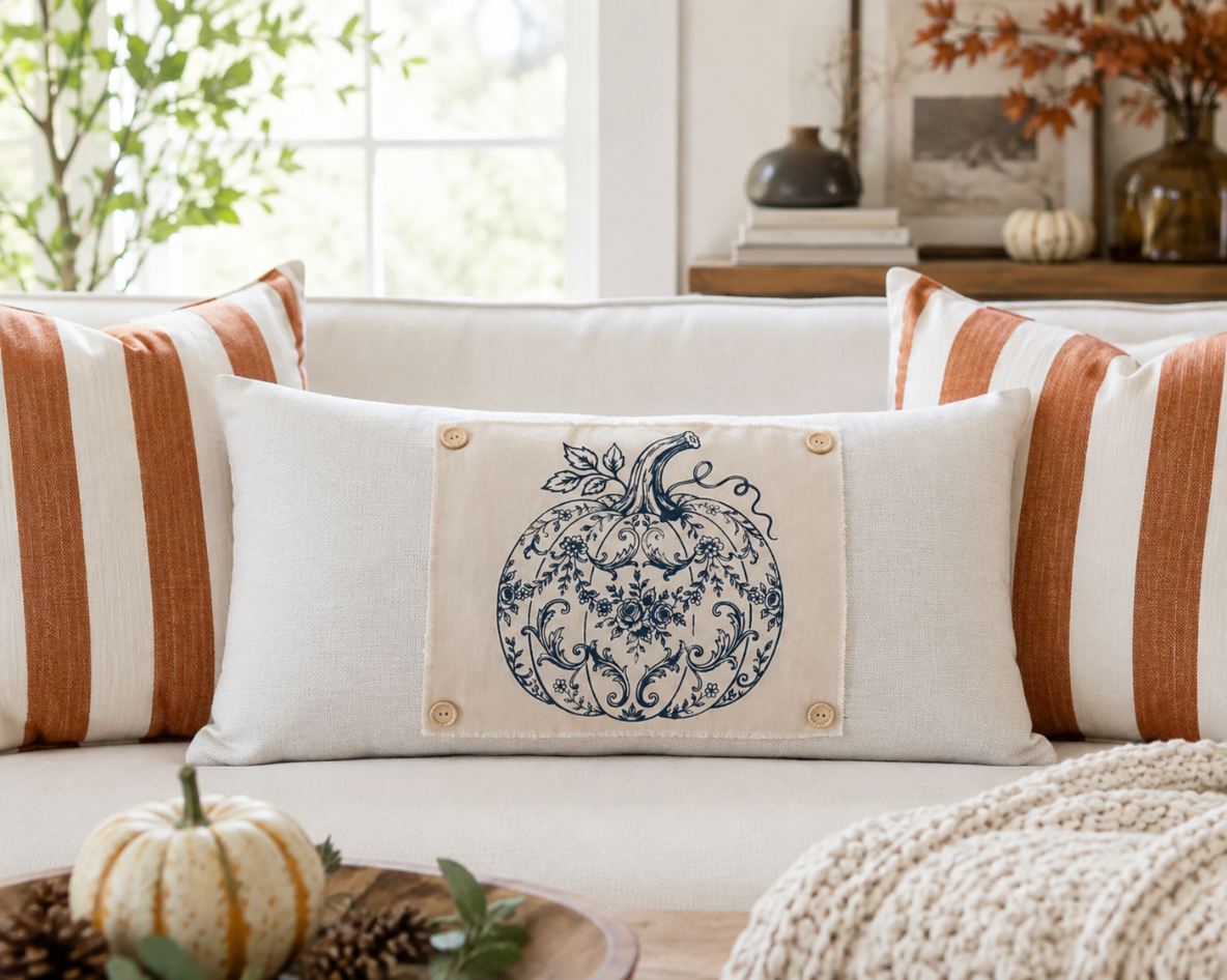 The finished French Cottage Pumpkin pillow